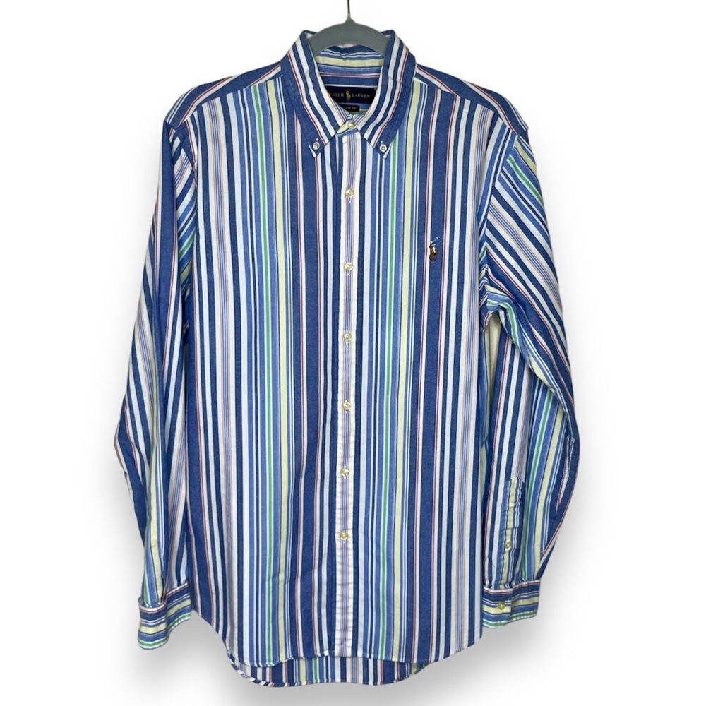 Ralph Lauren Classic Fit Multicolor Stripe Long Sleeve Button Down Shirt Men Med